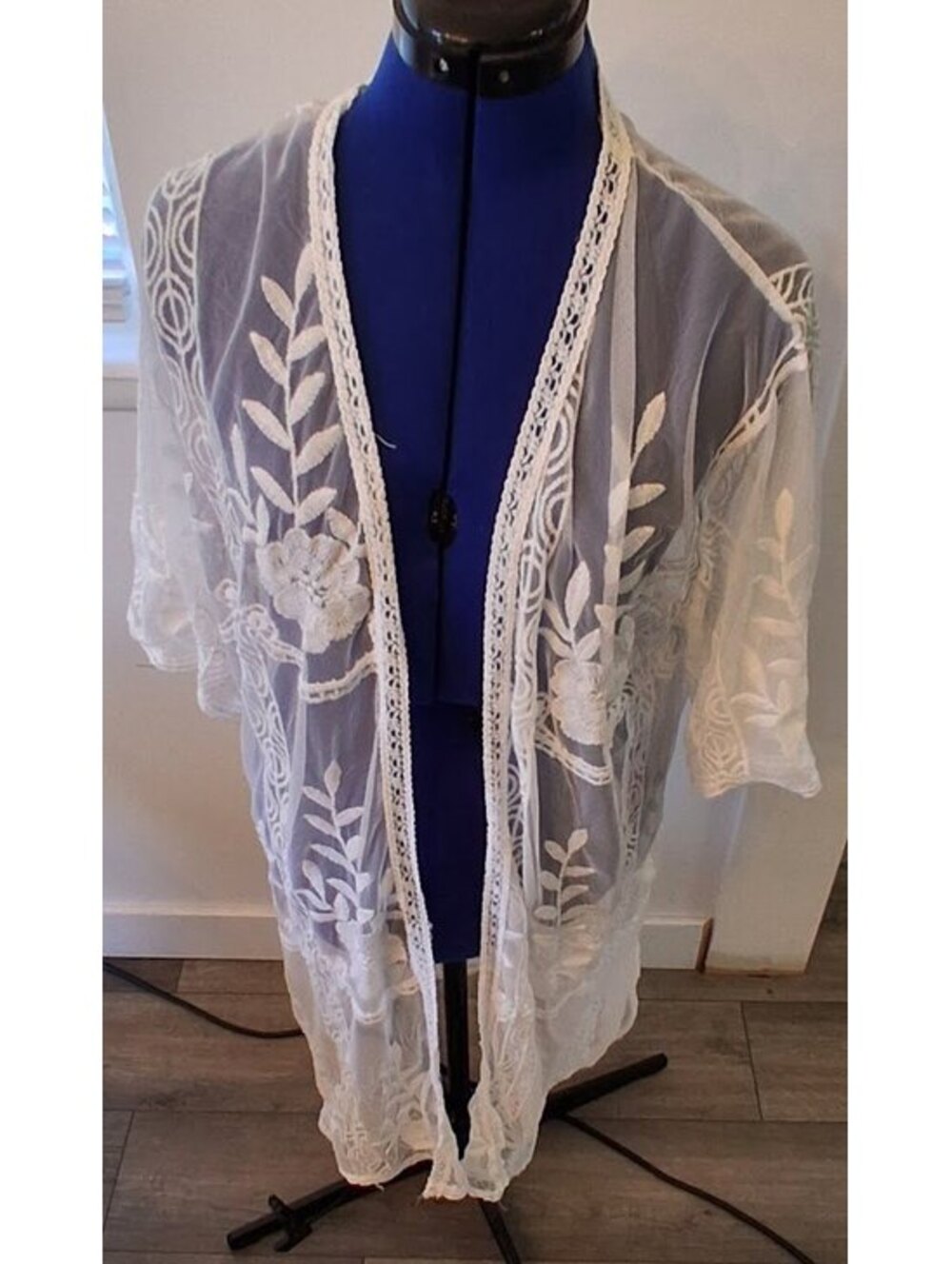 Boho White Sheer Lace Kimono 2XL Cottage Core